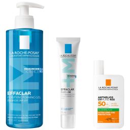 La Roche-Posay Набір для боротьби з висипаннями — середньої інтенсивності: засіб для вмивання Effaclar, корекційний крем та SPF50+